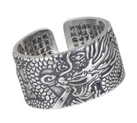 Bague dragon chinois vintage en argent sterling 999 avec sutra du cœur pour hommes femmes ouverte réglable