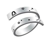 Bague du zodiaque Balance gravée ajustable, Woffoly Chirurgical 316L Déclaration en acier inoxydable Signes du Zodiaque Bague ajustable ouverte, Horoscope Bijoux Cadeau pour Femmes Hommes