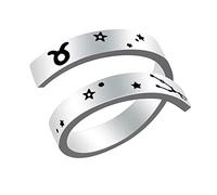 Bague du zodiaque taureau gravée réglable, Woffoly chirurgical 316L en acier inoxydable déclaration signes du zodiaque bague ouverte réglable, cadeau de bijoux de bague horoscope pour femmes hommes