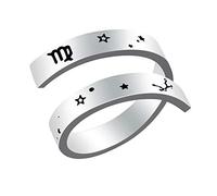 Bague du zodiaque vierge gravée réglable, Woffoly chirurgical 316L en acier inoxydable déclaration signes du zodiaque ouvert bague réglable, horoscope bijoux cadeau pour femmes hommes