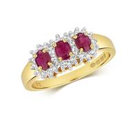 Bague, EDS JEWELS, Femme, Or 375/1000, Diamant Brillant 0.13 Carat H - PK, Rubis, Trilogie, 37246 52