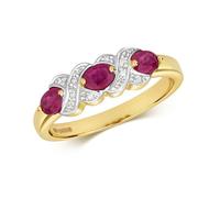 Bague, EDS JEWELS, Femme, Or 375/1000, Diamant Brillant H - PK, Rubis, Trilogie, 37291 53