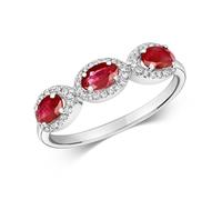 Bague, EDS JEWELS, Femme, Or Blanc 375/1000, Diamant 0.20 Carat, Rubis, Trilogie, 44019 55