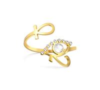 Bague égyptienne Ankh œil d'Horus Ankh Croix ouverte en acier inoxydable égyptien antique œil de Ra clé de vie Protection amulette Bijoux religieux pour homme et femme (doré)
