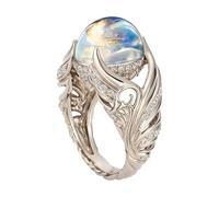 Bague élégante en pierre de lune - Bijoux en argent inspirés des ailes