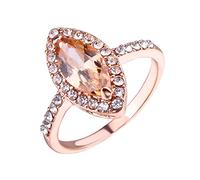 Bague élégante en plaqué or rose avec zircon couleur champagne et strass, pour femme.