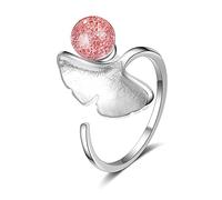 Bague élégante et tendance pour femme, ornée d'une feuille de ginkgo, d'une fraise naturelle et de cristaux, en cuivre.