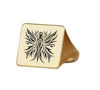 Bague elfique carrée | Argent sterling 925 plaqué or | Bijou cadeau, chevalière style vintage, bijou hypoallergénique fait main | LK_PDR_01741_6.5