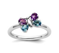 Bague empilable en argent sterling 925 avec ailes d'ange Bt et Am polies pour femme 2,25 mm, US 5 | EU 49.75 | DE 15.75 | JP 9 | UK J 1/2, Métal Argent Pierre précieuse Métal Argenté, Améthyste