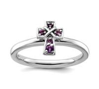 Bague empilable en argent sterling 925 avec améthyste et rhodium 2,25 mm, US 10 | EU 62.5 | DE 20 | JP 20 | UK T 1/2, Métal Améthyste Pierre précieuse Métal, Améthyste