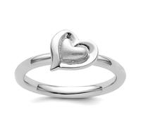 Bague empilable en argent sterling 925 avec cœur en rhodium pour femme 2,25 mm, US 10 | EU 62.5 | DE 20 | JP 20 | UK T 1/2, Métal Argent Métal Rhodium Argenté, Aucune pierre précieuse