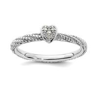 Bague empilable en argent sterling 925 avec diamants polis et cœurs texturés pour femme, US 9 | EU 60 | DE 19 | JP 18 | UK R 3/4, Métal Diamant Pierre précieuse Métal, Diamant