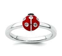 Bague empilable en argent sterling 925 avec émail rouge poli et noir 2,25 mm, US 8 | EU 57.75 | DE 18 | JP 16 | UK Q, Diamant Émail Pierre précieuse, Diamant