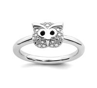 Bague empilable en argent sterling 925 avec faux onyx poli et hibou pour femme, US 8 | EU 57.75 | DE 18 | JP 16 | UK Q, Métal Argent Pierre précieuse Métal Argenté, Onyx