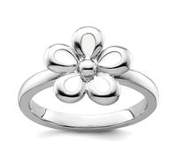 Bague empilable en argent sterling 925 avec fleur émaillée blanche polie pour femme, US 7 | EU 55.25 | DE 17.25 | JP 14 | UK O, Métal Argent Émail Métal Argenté, Aucune pierre précieuse
