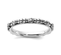 Bague empilable en argent sterling 925 avec fleurs texturées et oxydées de 2,5 mm pour femme, US 9 | EU 60 | DE 19 | JP 18 | UK R 3/4, Métal Argent Argent sterling, Aucune pierre précieuse