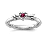 Bague empilable en argent sterling 925 avec grenat rhodolite et cœur 2,5 mm, US 6 | EU 52.75 | DE 16.5 | JP 12 | UK M, Métal Grenat Pierre précieuse Métal, Grenat rhodolite