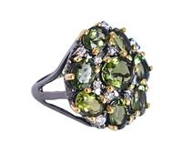 Bague empilable en argent sterling 925 avec oxyde de zirconium ovale 8 x 6 mm avec pierres rondes à facettes vertes 6 x 4 mm, O1/2,56(17.80), Gemme, Moldavite, zircone cubique