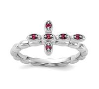 Bague empilable en argent sterling 925 avec rhodolite et croix religieuse 2,5 mm, US 9 | EU 60 | DE 19 | JP 18 | UK R 3/4, Métal Argent Métal Rhodium Argenté, Aucune pierre précieuse
