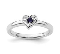 Bague empilable en argent sterling 925 avec saphirs créés en forme de cœur 2,25 mm, US 5 | EU 49.75 | DE 15.75 | JP 9 | UK J 1/2, Métal Pierre précieuse Métal Saphir, Rubis créé Saphir créé