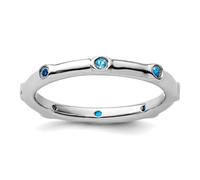 Bague empilable en argent sterling 925 avec topaze bleue polie pour femme, US 5 | EU 49.75 | DE 15.75 | JP 9 | UK J 1/2, Métal Topaze bleue Pierre précieuse Métal, Topaze bleue