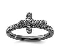 Bague empilable en argent sterling 925 de 2,25 mm avec rhodium noir texturé pour femme, US 10 | EU 62.5 | DE 20 | JP 20 | UK T 1/2, Métal Argent Métal Rhodium Argenté, Aucune pierre précieuse