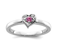 Bague empilable en argent sterling 925 de 2,25 mm avec saphir rose en forme de cœur - Taille 10 - Pour femme