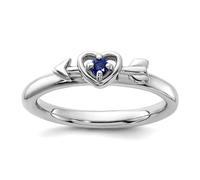Bague empilable en argent sterling 925 de 2,5 mm avec saphirs créés en forme de cœur et flèche pour femme, US 10 | EU 62.5 | DE 20 | JP 20 | UK T 1/2, Métal Pierre précieuse Métal Rhodium, Saphir créé