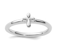 Bague empilable en argent sterling 925 plaqué rhodium avec croix religieuse pour femme, US 8 | EU 57.75 | DE 18 | JP 16 | UK Q, Métal Argent Métal Rhodium Argenté, Aucune pierre précieuse