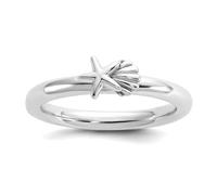 Bague empilable en argent sterling 925 plaqué rhodium avec étoile de mer et coquillage 2,5 mm pour femme, US 5 | EU 49.75 | DE 15.75 | JP 9 | UK J 1/2, Métal Coquille Métal Rhodium Coque, Aucune