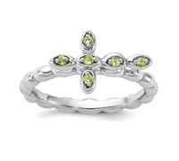 Bague empilable en argent sterling 925 plaqué rhodium avec péridot religieuse croix, 2,5 mm, pour femme, US 5 | EU 49.75 | DE 15.75 | JP 9 | UK J 1/2, Métal Pierre précieuse Métal Péridot, Péridot