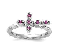 Bague empilable en argent sterling 925 plaqué rhodium avec rubis créé, croix religieuse, 2,5 mm, pour femme, US 9 | EU 60 | DE 19 | JP 18 | UK R 3/4, Métal Pierre précieuse Métal Rhodium, Rubis créé