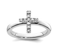Bague empilable en argent sterling 925 poli avec croix religieuse et diamant pour femme, US 5 | EU 49.75 | DE 15.75 | JP 9 | UK J 1/2, Métal Diamant Pierre précieuse Métal, Diamant