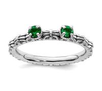 Bague empilable en argent sterling 925 poli avec émeraude créée 2,5 mm pour femme, US 5 | EU 49.75 | DE 15.75 | JP 9 | UK J 1/2, Métal Argent Pierre précieuse Métal Argenté, Émeraude créée