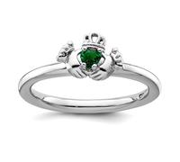 Bague empilable en argent sterling 925 poli avec émeraude irlandaise Claddagh celtique nœud de la Trinité pour femme, US 5 | EU 49.75 | DE 15.75 | JP 9 | UK J 1/2, Métal Argent Pierre précieuse Métal