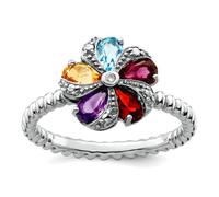 Bague empilable en argent sterling 925 poli avec pierres précieuses et diamant 2,25 mm pour femme, US 6 | EU 52.75 | DE 16.5 | JP 12 | UK M, Métal Diamant Pierre précieuse Métal, Améthyste Diamant