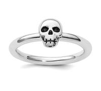 Bague empilable en argent sterling 925 poli avec tête de mort oxydée pour femme, US 5 | EU 49.75 | DE 15.75 | JP 9 | UK J 1/2, Métal Argent Argent sterling, Aucune pierre précieuse