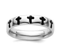 Bague empilable en argent sterling 925 poli émaillé avec croix religieuse pour femme, US 5 | EU 49.75 | DE 15.75 | JP 9 | UK J 1/2, Métal Argent Émail Métal Argenté, Aucune pierre précieuse