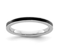 Bague empilable en argent sterling 925 poli noir émaillé de 2,25 mm - Tailles J à T, R 1/2, Métal argenté émaillé - Métal : argenté, Aucune pierre précieuse