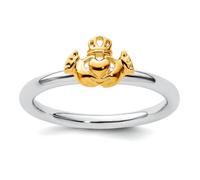 Bague empilable en argent sterling 925 poli plaqué jaune irlandais Claddagh celtique nœud de la Trinité pour femme, US 5 | EU 49.75 | DE 15.75 | JP 9 | UK J 1/2, Métal Argent Argent sterling, Aucune