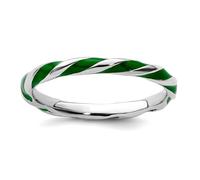 Bague empilable en argent sterling 925 poli vert émaillé 2,4 x 2,0 mm pour femme, US 6 | EU 52.75 | DE 16.5 | JP 12 | UK M, Métal Argent Émail Métal Argenté, Aucune pierre précieuse