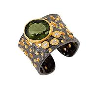 Bague empilable en moldavite et oxyde de zirconium sertie de pierres ovales rondes vertes à facettes en argent sterling 925, O1/2,56(17.80), Gemme, Moldavite, oxyde de zirconium