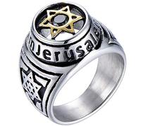 Bague en acier inoxydable avec onyx noir étoile de David, Métal, Zircone cubique