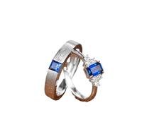 Bague en Acier Inoxydable Homme Bague 65 Or Blanc 14 Carats Solitaire Carré en Saphir de Laboratoire Brossé Mat 0,46 CT Solide Non Plaqué Moderne pour Sœur Saint Valentin Bijoux
