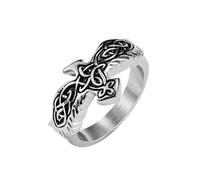 Bague en acier inoxydable pour hommes Norse Viking Celtic Noeud Corbeau Design Bande d’acier titane Bijoux de mode pour hommes