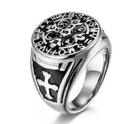Bague en acier titane style exorciste Benoît XVI, style européen et américain, bague rétro pour homme avec croix d'exorciste
