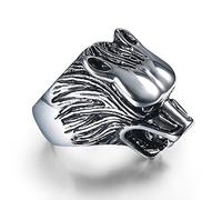 Bague en acier titane tête de loup à l'esprit créatif - Bijou vintage