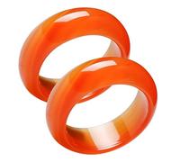 Bague en Agate Rouge 2 Pièces en Cornaline, Anneaux Symboliques | Finition Lisse, Éclat , Style Vintage Bohème, pour Doigts et Superpositions, Duo Unisexe