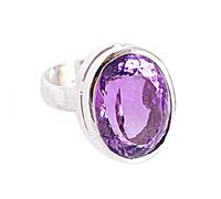 Bague en améthyste naturelle de 15 x 18 mm avec lunette violette ovale à facettes pour femme en argent sterling 925 fabriquée à la main, S1/2,61(19.4), Pierre précieuse, Améthyste