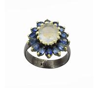 Bague en argent 925 avec pierre de lune, cyanite, vintage, pour femme, pierre de naissance naturelle, bague de fiançailles, bague de mariage, bague hypoallergénique, U 1/2, Pierre précieuse., Pierre